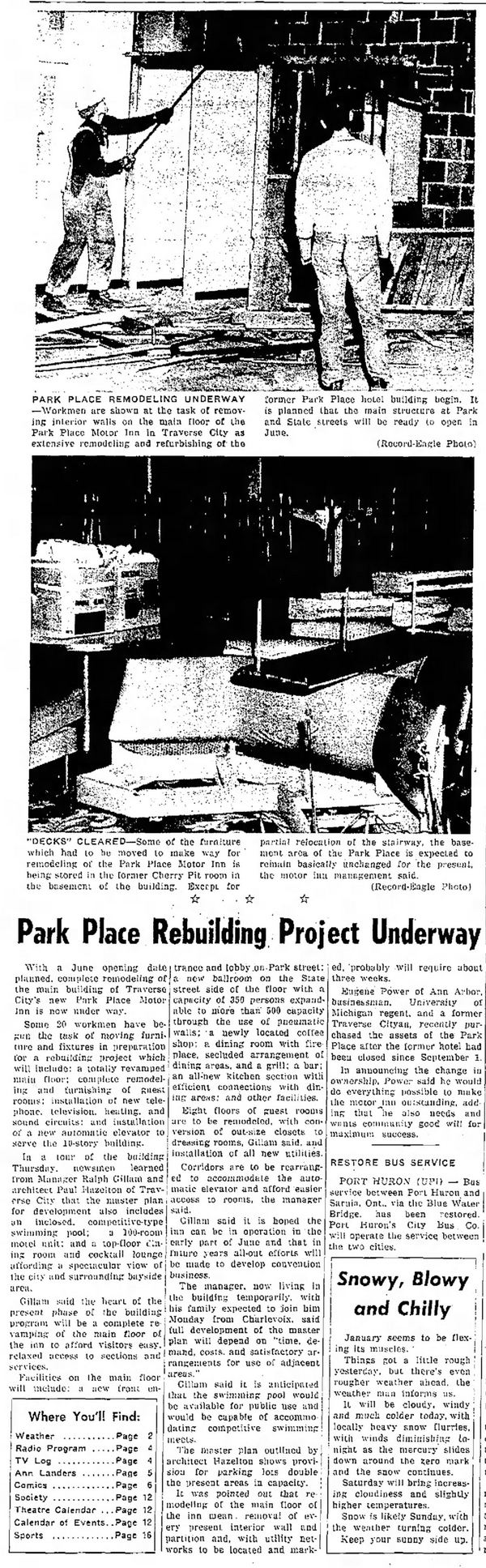 Park Place Hotel (Park Place Motor Inn) - Jan 10 1964 Article On Remodel